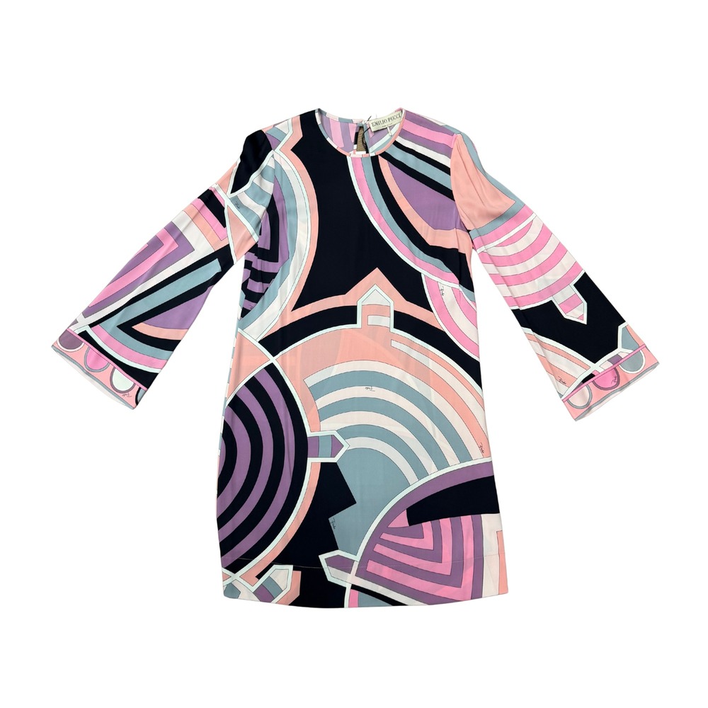 Emilio Pucci Vintage Purple Pink Grey Silk Geometric Printed Mini Dress